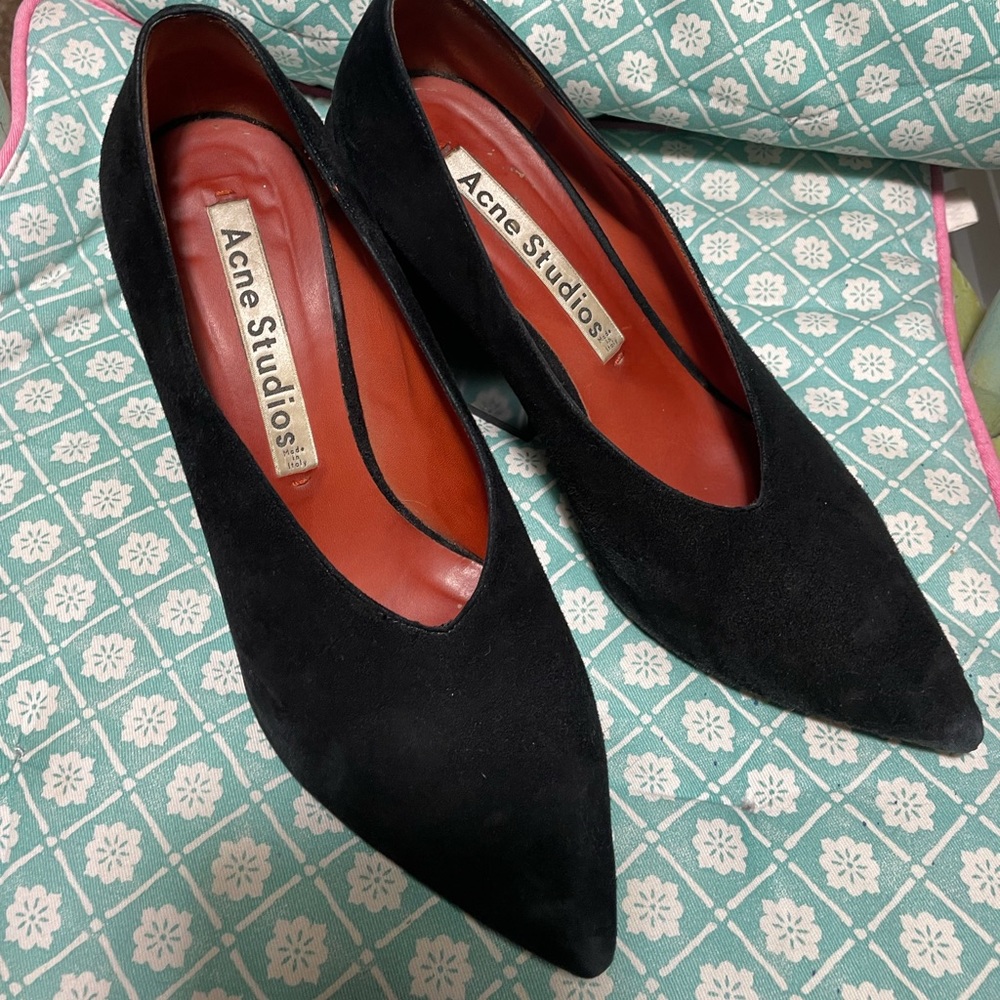 Black Acne Suede Pumps Unique Block Heel Size 39